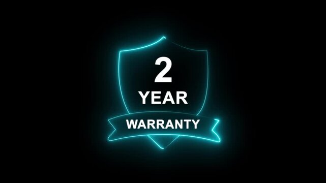 Neon Shield with 2 Year Warranty Text on Black Background