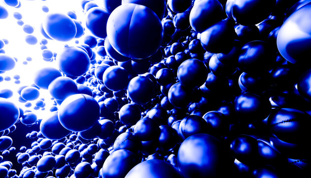 Close-up view of floating shiny blue spheres in abstract digital art