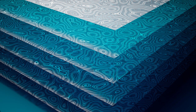 Stack of decorative papers with blue topographic map patterns