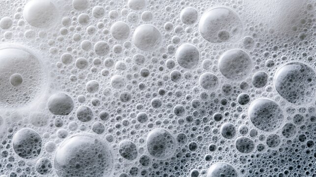 Close up of delicate white cosmetic foam with round bubbles in a clean and minimal studio setting