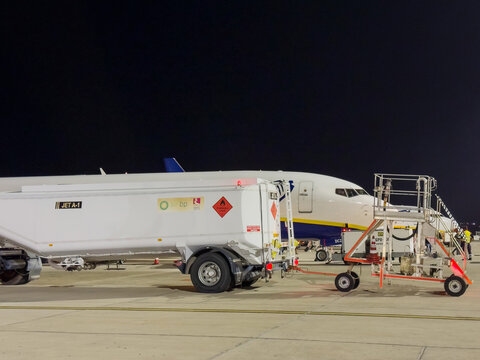 Katowice, Poland, March 14, 2026, Ryanair Boeing 737 Aircraft on Airport Apron