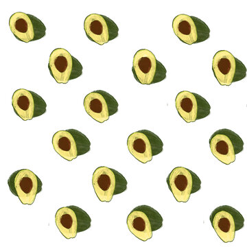 seamless pattern of avocado set
