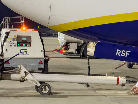 Katowice, Poland, March 14, 2026, Ryanair Boeing 737 Aircraft on Airport Apron