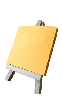 Yellow sticky post note paper on a stand isolated transparent background png.