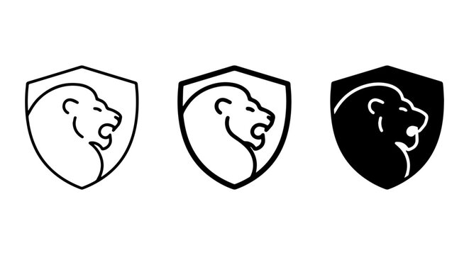 Lion Head Shield Icons, Heraldic Emblem Vector Set, Majestic Animal Logo Graphics