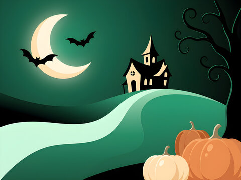 halloween background with pumpkin and bats