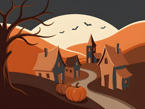 halloween background with pumpkin and house