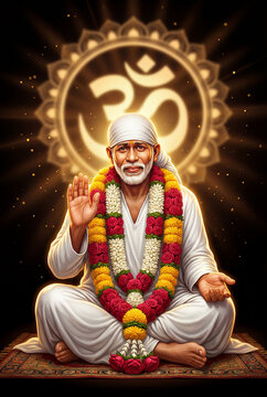 Divine Portrait of Shirdi Sai Baba with Glowing Spiritual Aura