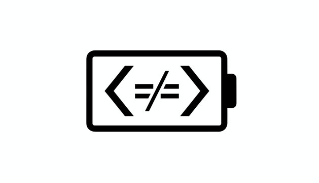 Battery charge icon containing unequal code comparison symbol of programming syntax inequality.