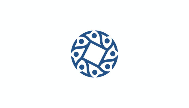 Blue circular abstract community logo of stylized people holding hands in a circle, depicting unity and partnership.