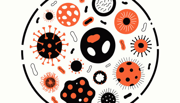 Microscopic Bacteria, Viruses and Cells - Abstract Illustration