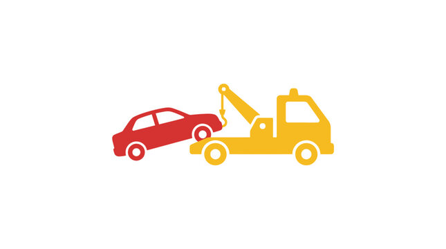 Yellow tow truck towing a red car icon illustration