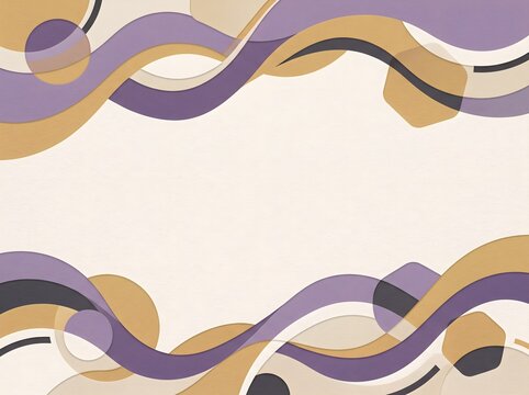 Retro abstract wave background, purple and gold fluid shapes, wavy border frame