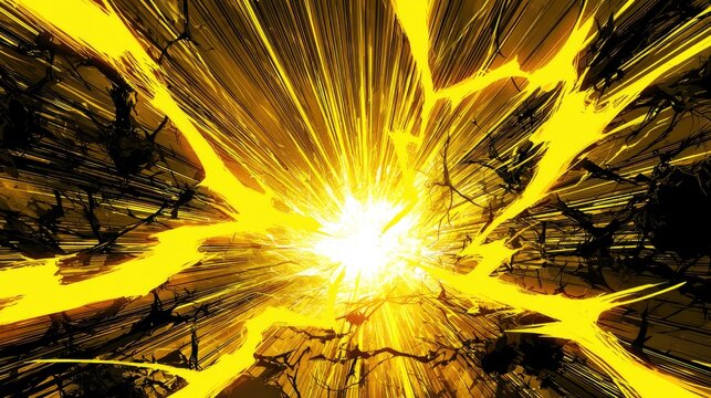 Explosive burst of bright yellow energy radiates outwards from a central point