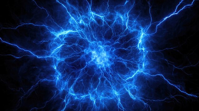 Intense blue electrical energy exploding outwards from a central point