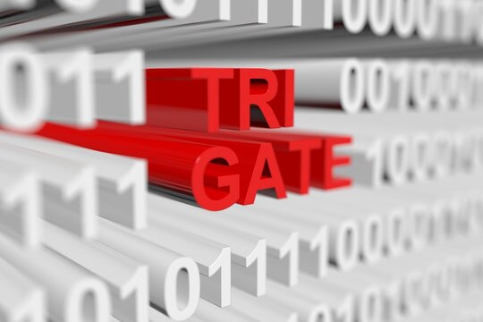 TRI GATE binary code blurred 3d illustration