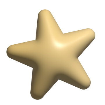 Gold 3D star icon smooth rounded reward symbol graphic element isolated on transparent background