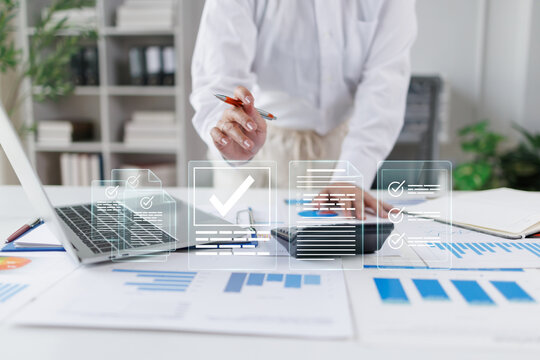 Business professional investor working new start up project. tablet laptop computer with digital marketing media in virtual icon design Finance managers meeting.