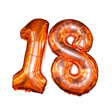 Giant orange metallic foil number 18 balloons, ideal for decorating 18th birthday parties, anniversaries and special events.
