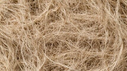 Fototapeta premium Close up of tangled natural fibers showing textured strands in warm beige tones with soft lighting and detailed surface patterns