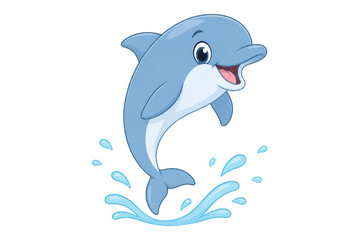 Naklejka premium Playful blue cartoon dolphin leaping from splash