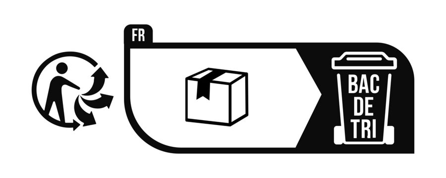French Triman Recycling Sorting Label with BAC DE TRI Bin Icon for Compliant Packaging Waste Disposal Guidance