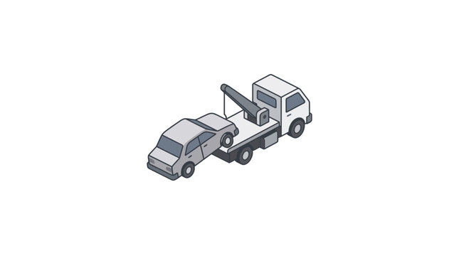 Isometric illustration of a tow truck towing a sedan