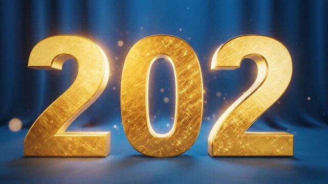 Golden 202 numbers on blue curtain stage background