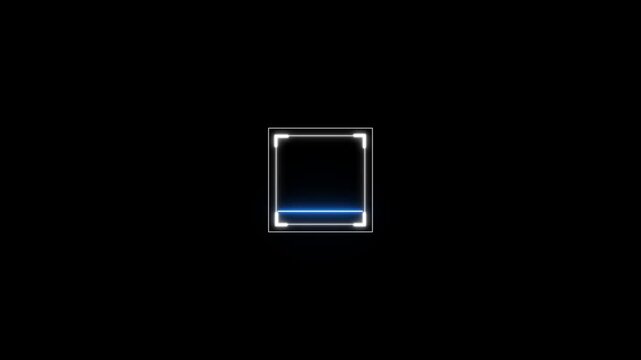 Scanning the QR code icon animation with up and down scanning. White QR code being scanning with neon line animation on black background.
