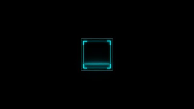 Scanning the QR code icon animation with up and down scanning. Cyan QR code being scanning with neon line animation on black background.