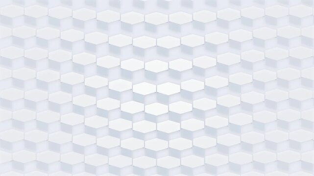 Seamless looping white hexagonal isometric pattern with soft light reflections