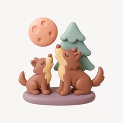 Obraz premium Cute wolves howling scene