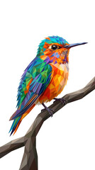 Fototapeta premium Geometric Hummingbird Perched on Branch, Low Poly Art