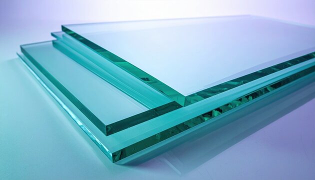 Stacked transparent acrylic sheets with polished edges and subtle blue tint