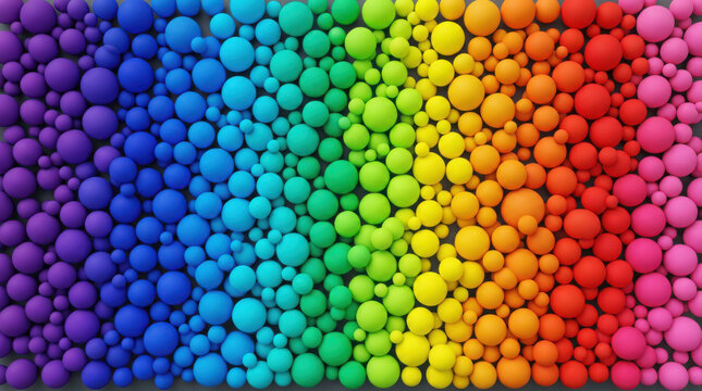 Abstract background, of colorful spheres, in a gradient, rainbow spectrum of, generated using ai
