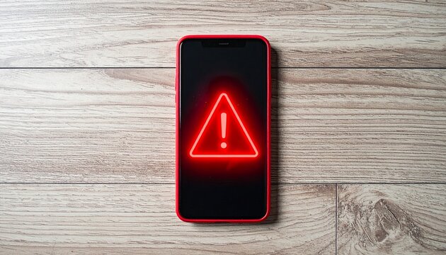 Vector illustration of a smartphone screen showing a red exclamation mark warning sign over a video player
