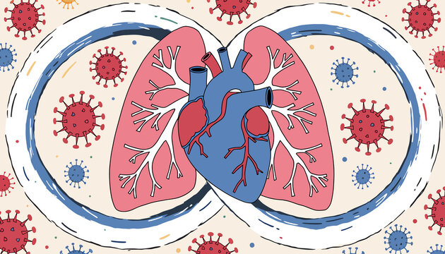 Human Heart and Lungs with Virus Cells Illustration | Medical Concept