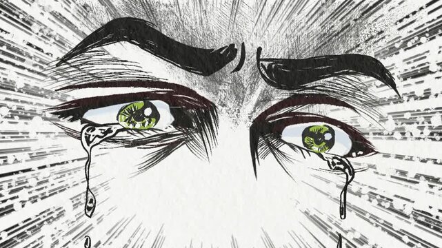 失恋し号泣する昔の少年誌風主人公の濃い顔男性ドアップアニメ