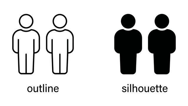 Outline and Silhouette of Two People: A graphic representation showing two identical human figures, one as an outline and the other as a solid silhouette, symbolizing comparison or duality.