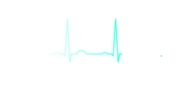 A cyan heartbeat pulse line animating as a looping medical monitor display