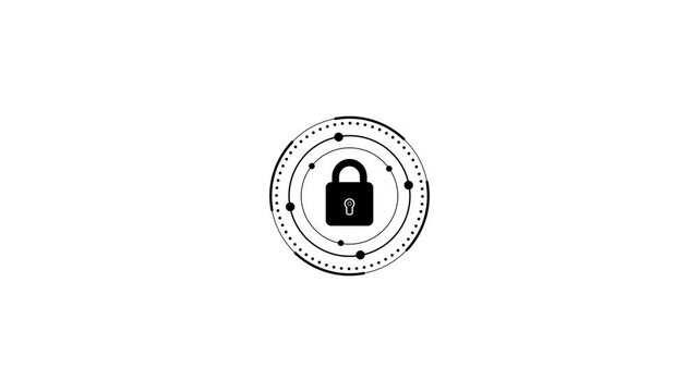 Futuristic security shield icon with locked padlock on white screen. Animated of safety icon, security icon, privacy icon, password icon.