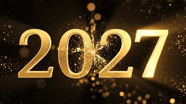 Golden 2027 numbers with sparkles on a black background