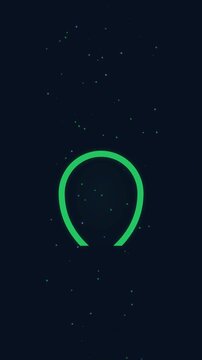 Glowing Green Horseshoe Arch Loop with Particles on Dark Background