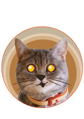Cute Tabby Cat with Glowing Golden Eyes, Cartoon Illustration
