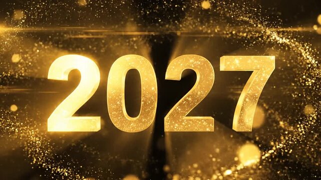 Golden 2027 numbers with sparkling glitter on black background