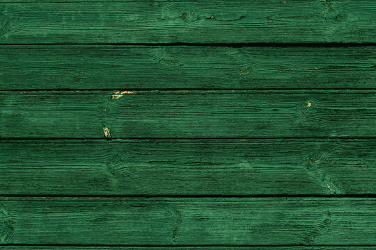 Green wooden background. Texture of old wood.