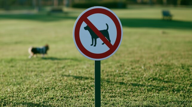 Dogs allowed sign with prohibition notice in a public park