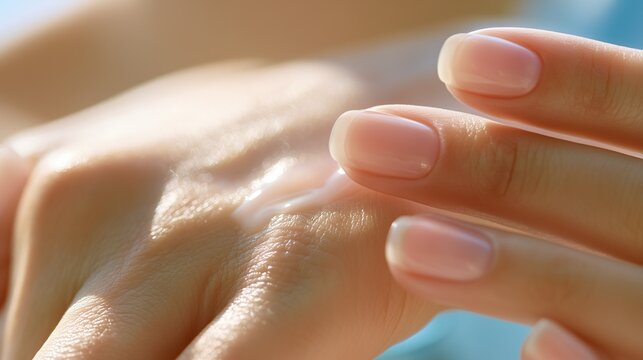 Female fingertips gently smoothing lightweight retinol cream onto facial skin