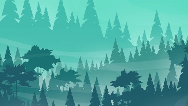 Animated Misty Pine Forest Landscape with Glowing Motion Background