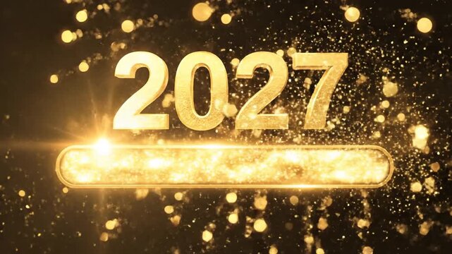 Golden 2027 year text with progress bar on black background